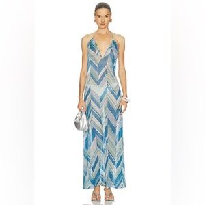 Karina Grimaldi Revolve Teal and Gray Zigzag jumpsuit size XS